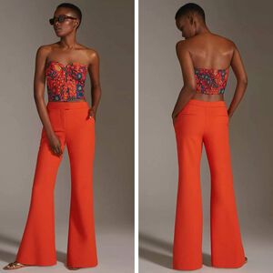 Anthropologie Exquise Sleek Flare Pants red orange trouser size medium New NWT